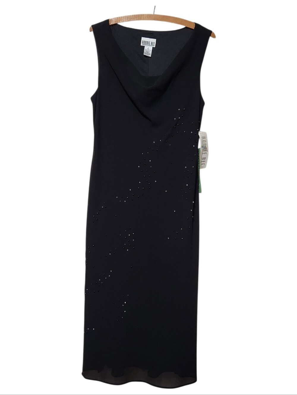 NEW Vintage Robbie Bee Black Sleeveless Cowl Beadwork Evening Dress Size 12